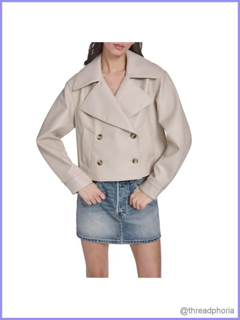 Short Double Breasted Trench Coat Faux Leather Puff Sleeve